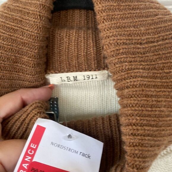 L.B.M. 1911 Men’s Virgin Wool Cream Contrast Turtleneck Pullover Sweater New - Picture 2 of 3